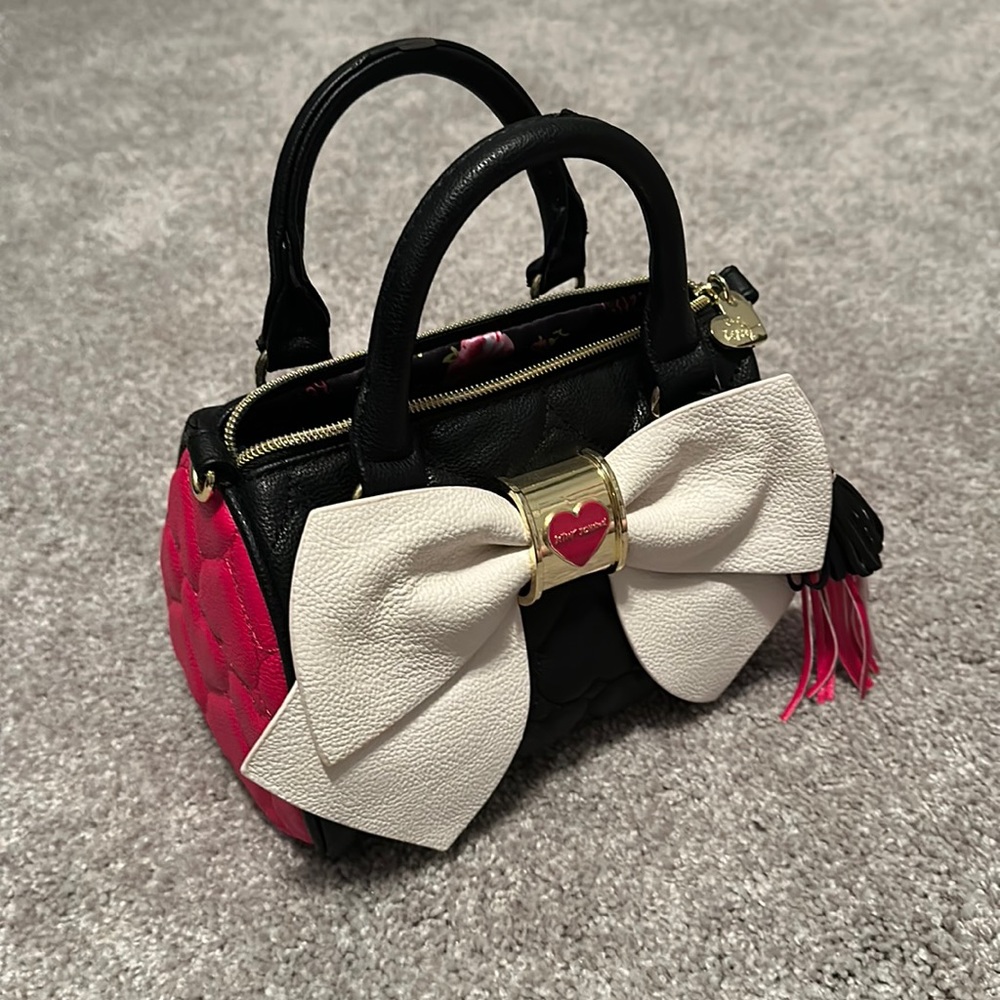 Betsey Johnson Black, White and Pink Heart Purse